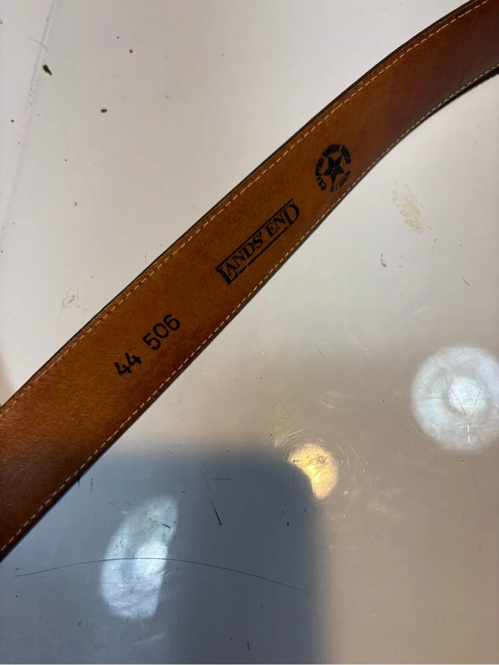 Lands' End Vintage Leather Ranger Belt featuring a distinct double-keeper 44